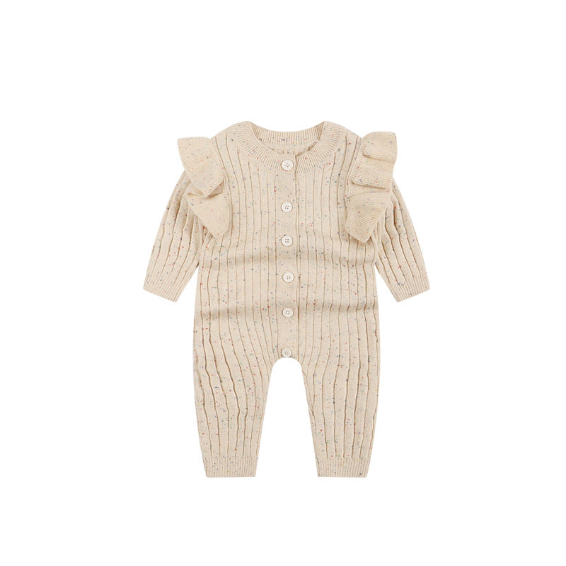 Gestrickter Strampler für Babys, Mädchen – weicher Baumwoll-Overall für Herbst und Frühling