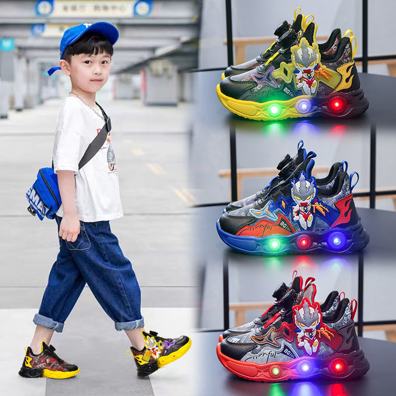 Kinder Jungen Sneakers mit Cartoon-Muster und Leuchtfunktion