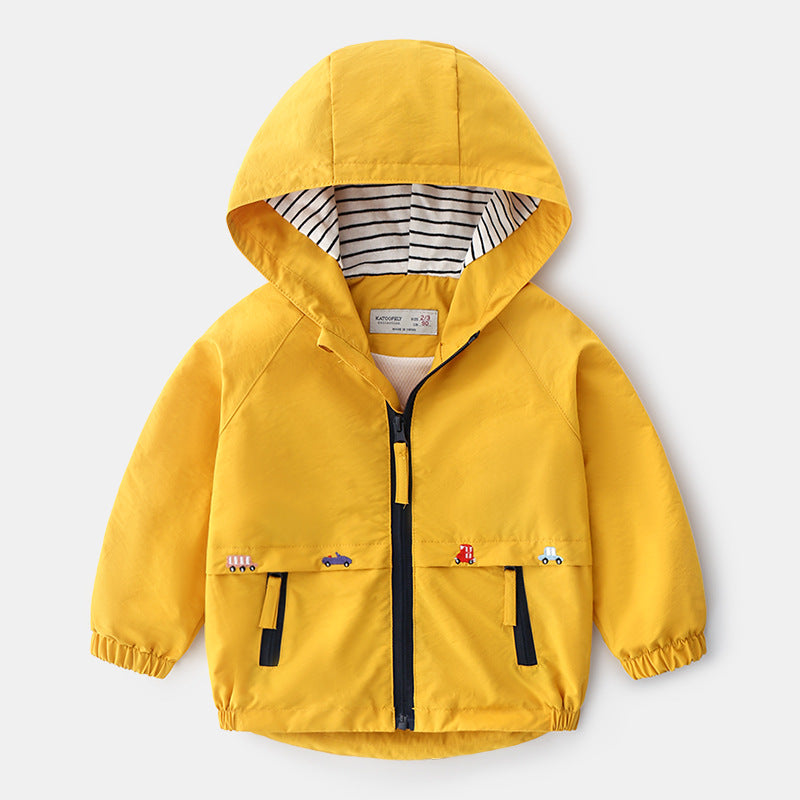 Blouson pour petit garçon avec capuche coupe-vent et poches zippées
