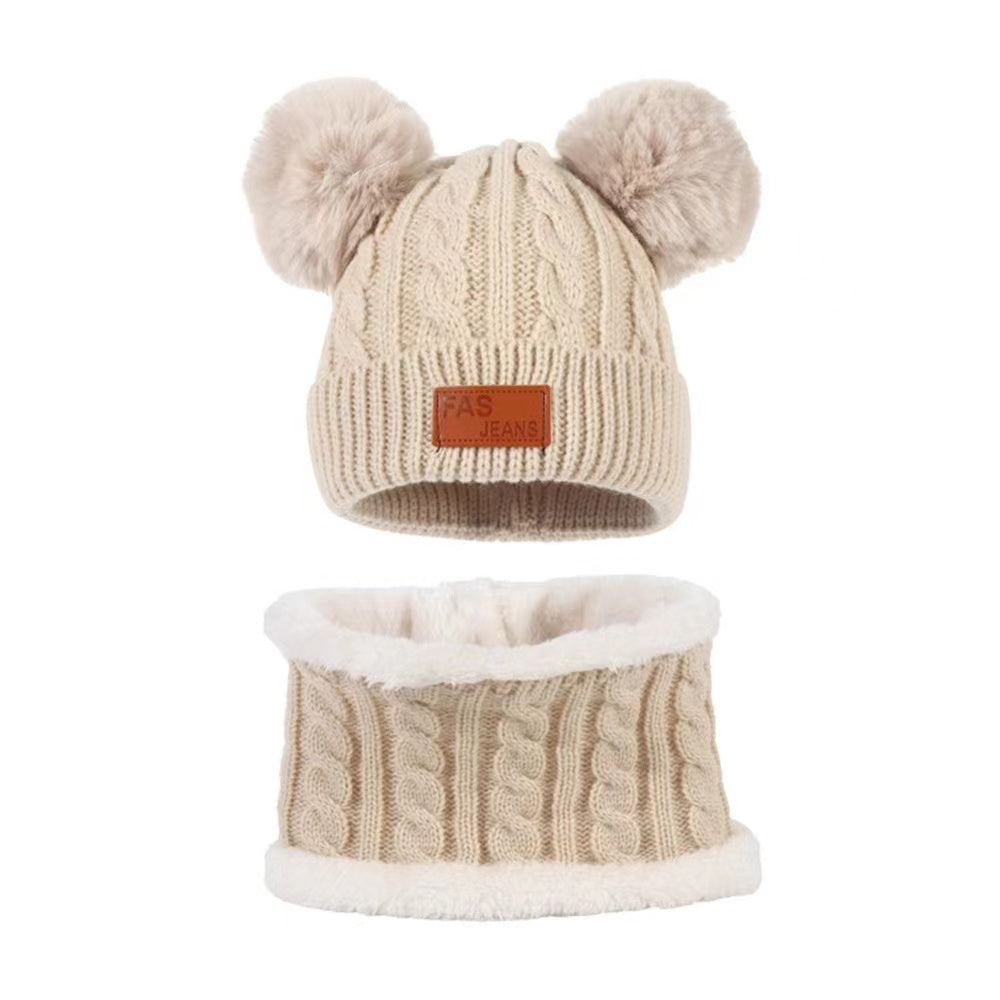 Gorro y calentador de cuello con pompón para bebé