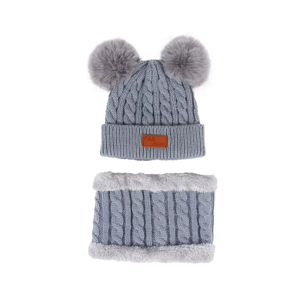 Gorro y calentador de cuello con pompón para bebé
