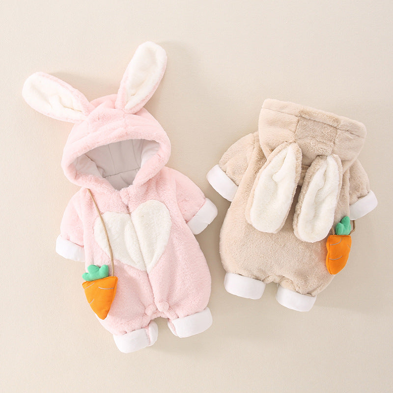 Baby-Hase-Overall mit dicker Fellkapuze und großen Ohren