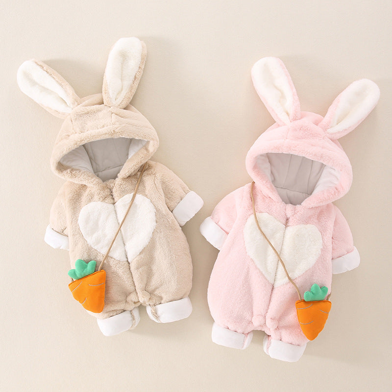 Baby-Hase-Overall mit dicker Fellkapuze und großen Ohren