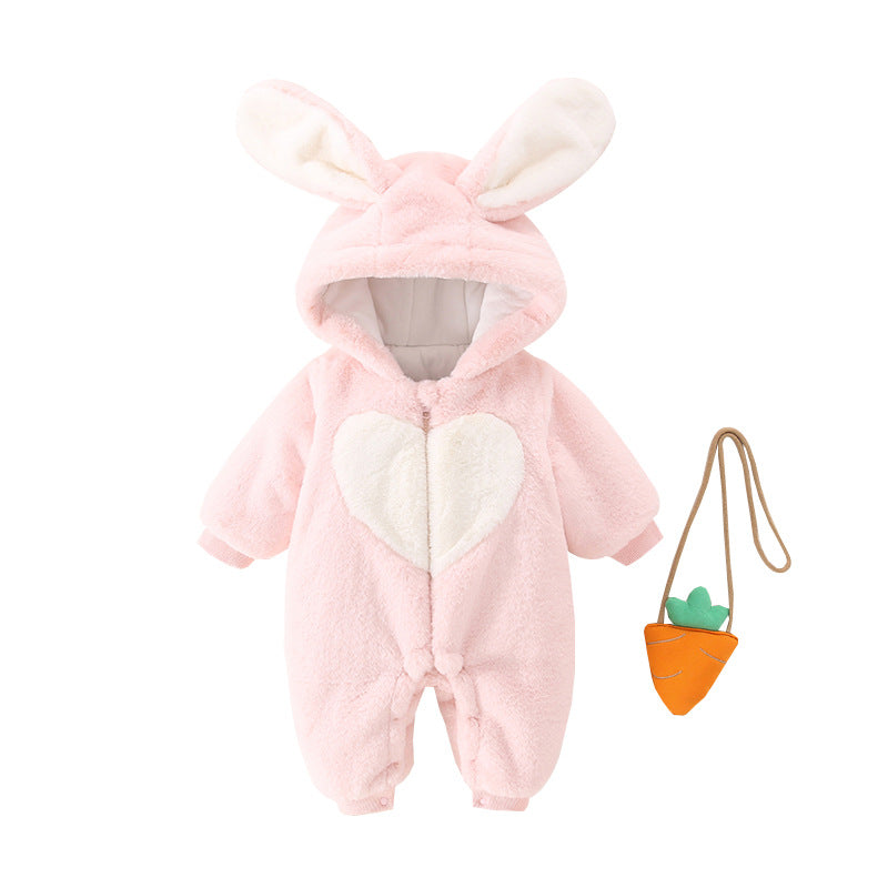 Baby-Hase-Overall mit dicker Fellkapuze und großen Ohren