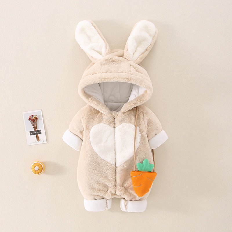 Baby-Hase-Overall mit dicker Fellkapuze und großen Ohren