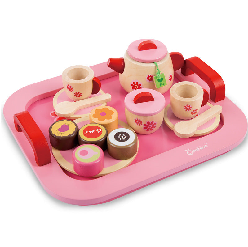 Cocina de juguete de madera para bebés, juguetes para niños, tazas, platos y teteras.
