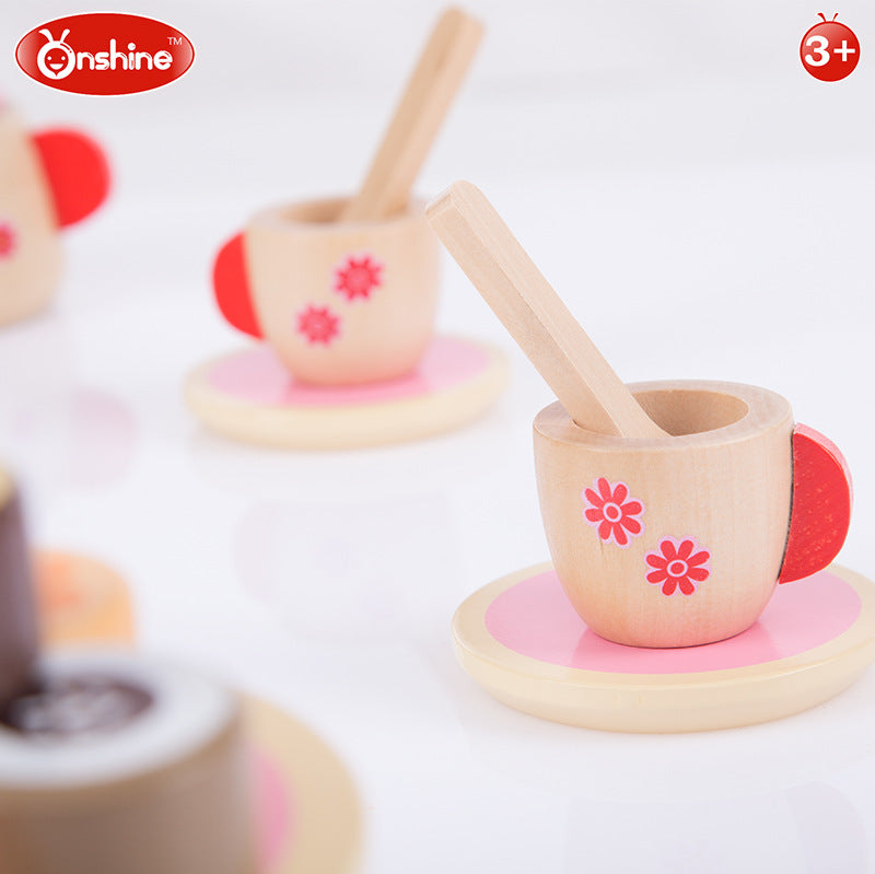 Cocina de juguete de madera para bebés, juguetes para niños, tazas, platos y teteras.