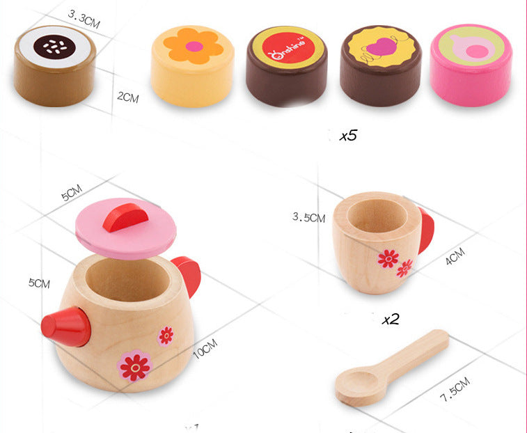 Cocina de juguete de madera para bebés, juguetes para niños, tazas, platos y teteras.