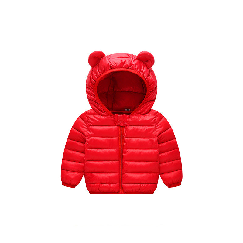 Chaqueta de plumón infantil con orejas de osito, abrigo de invierno para niños y niñas.