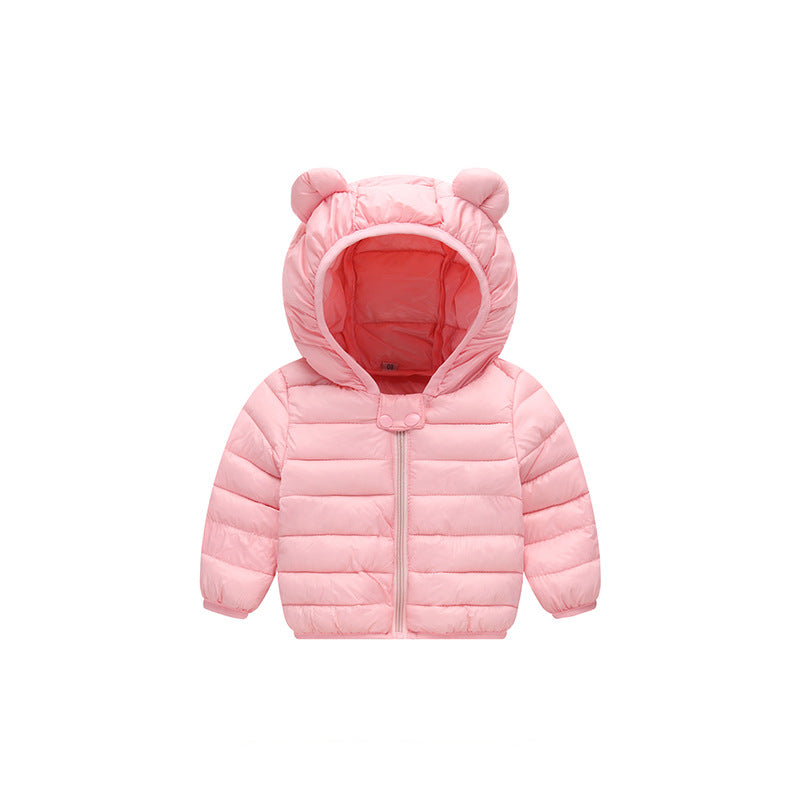 Chaqueta de plumón infantil con orejas de osito, abrigo de invierno para niños y niñas.