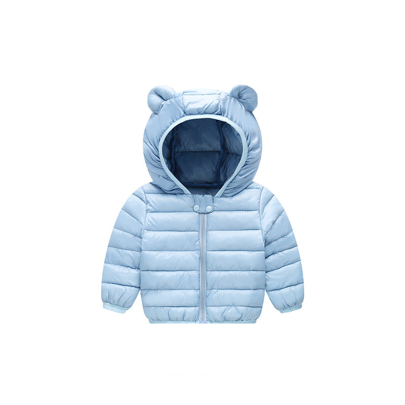 Chaqueta de plumón infantil con orejas de osito, abrigo de invierno para niños y niñas.