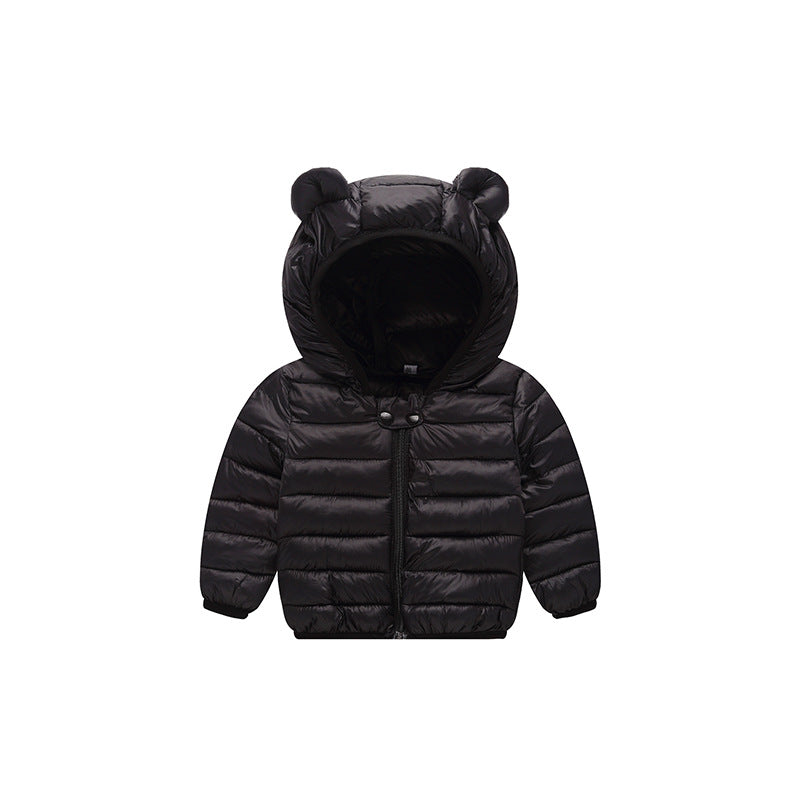 Chaqueta de plumón infantil con orejas de osito, abrigo de invierno para niños y niñas.