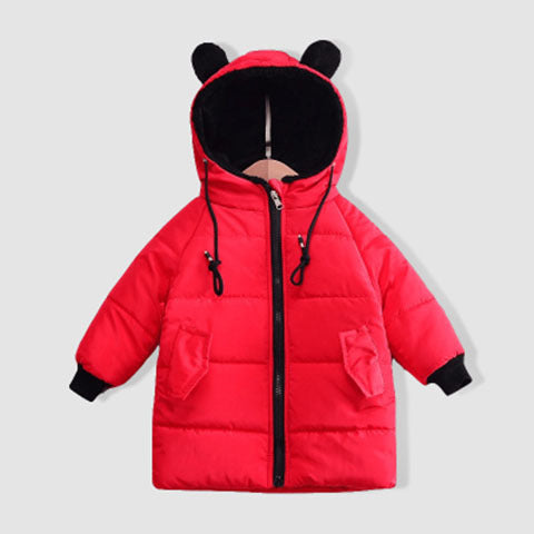 Chaqueta larga de plumón para niños con capucha de osito