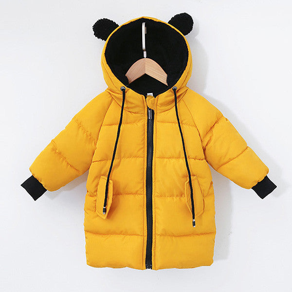 Chaqueta larga de plumón para niños con capucha de osito