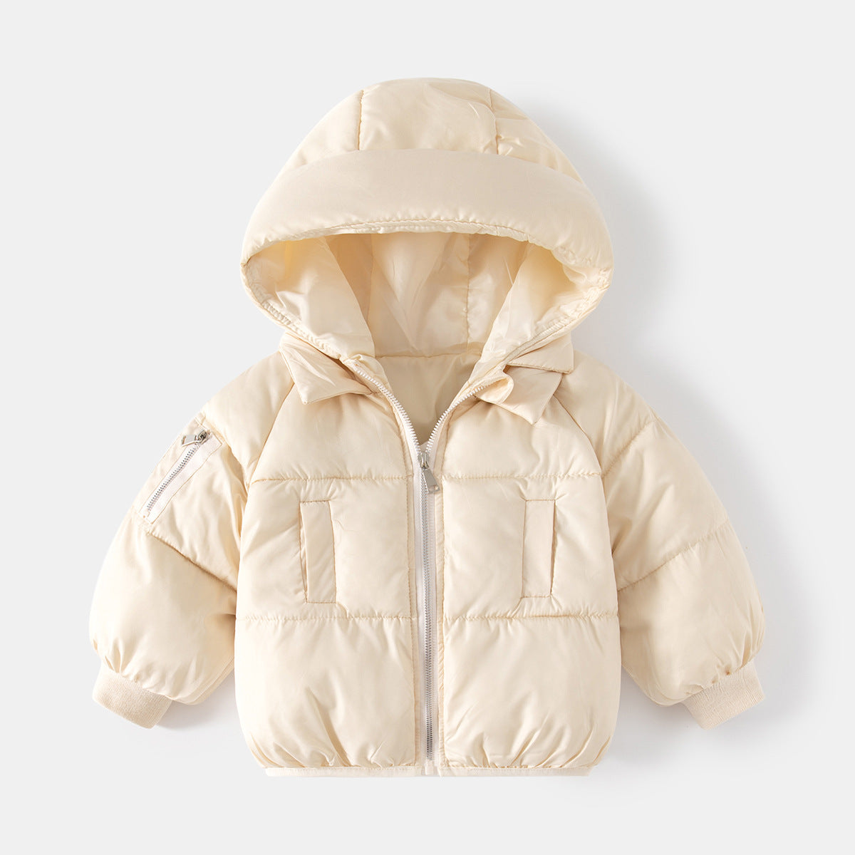 Chaqueta acolchada para niños con capucha de invierno de moda.