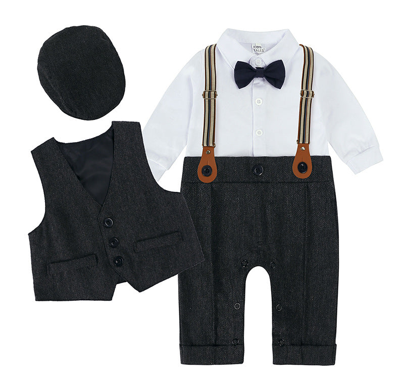 Vintage schickes Baby Fliege Weste Mütze Hosenträger Set