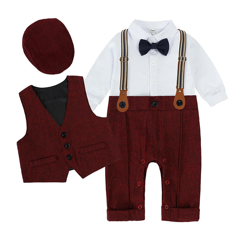 Vintage schickes Baby Fliege Weste Mütze Hosenträger Set