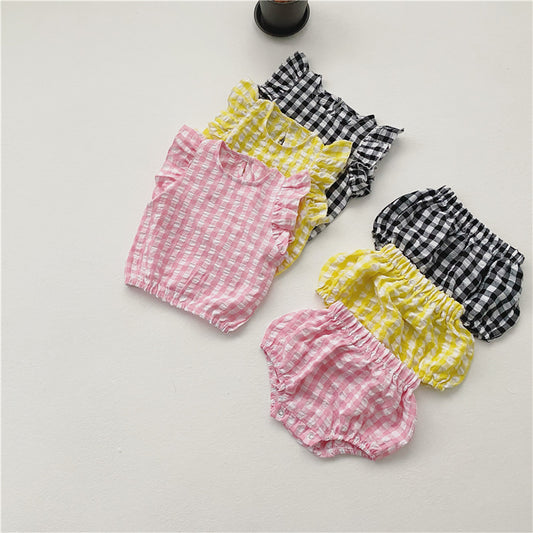 Ensemble short & t-shirt à carreaux vintage pour bébé fille