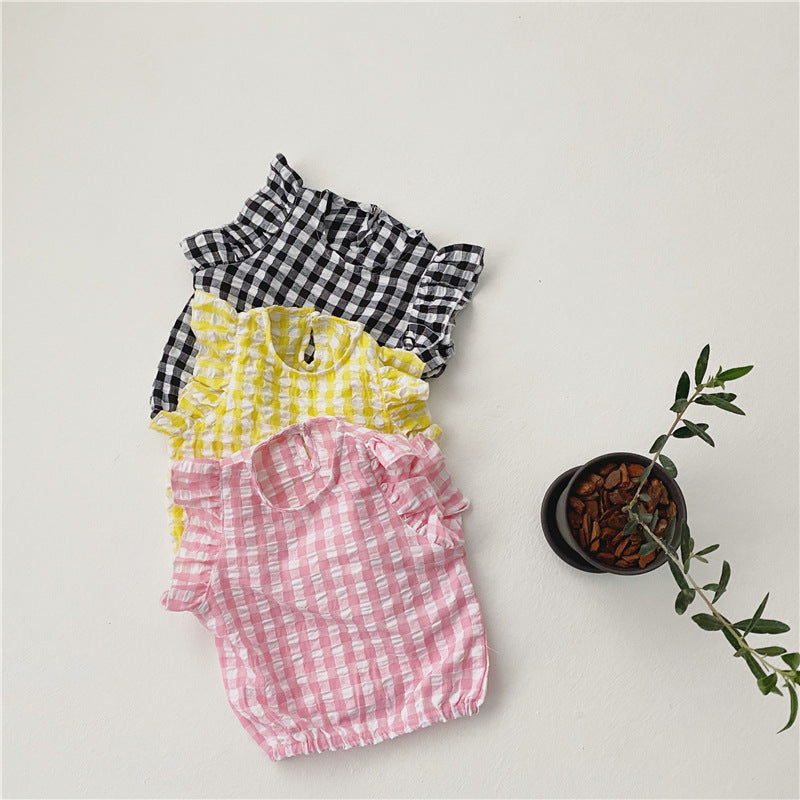 Vintage-Set aus Shorts und T-Shirt mit Karomuster für kleine Mädchen