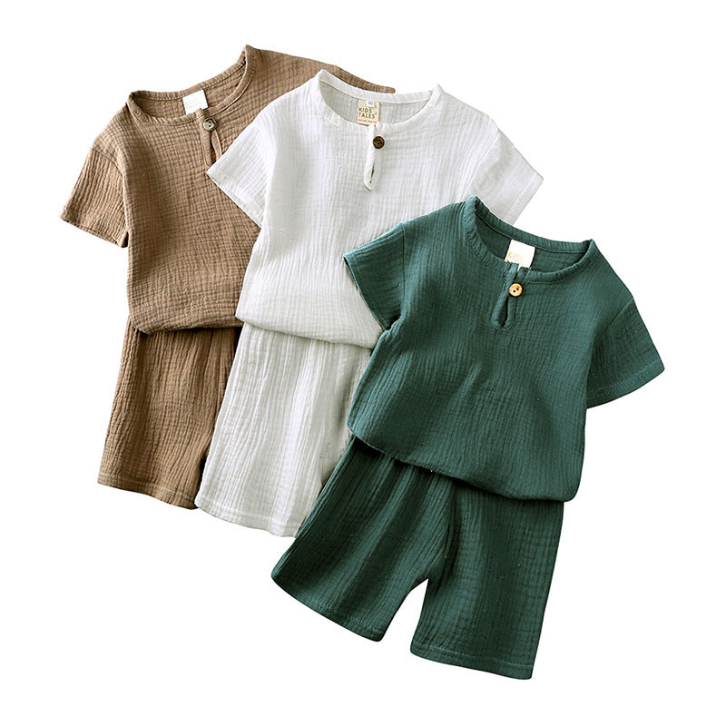 Conjunto de camiseta y pantalones cortos de algodón ligero de verano para niños y niñas.