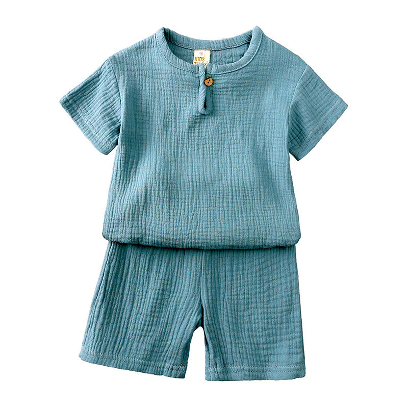 Conjunto de camiseta y pantalones cortos de algodón ligero de verano para niños y niñas.
