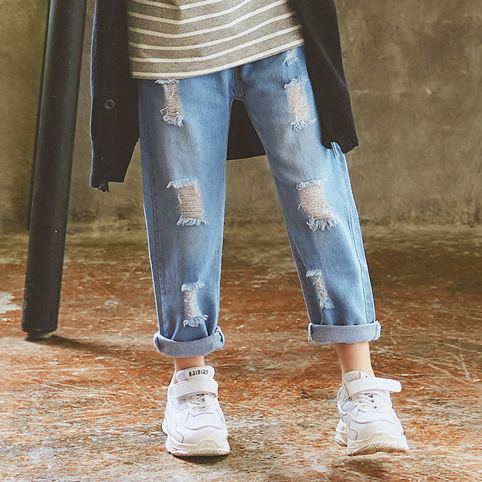 Lässige Jeans für Mädchen mit Locheffekt, trendige Streetwear