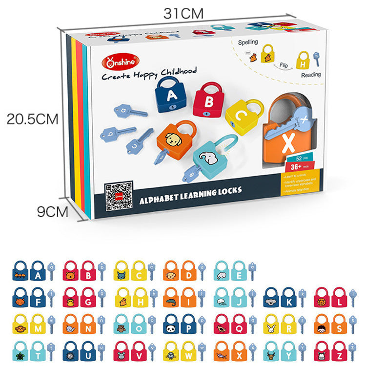 Vorhängeschlossspiel zum Erlernen der Buchstaben des Alphabets für Kinder