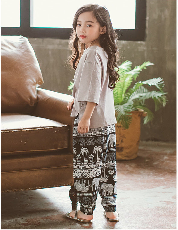 Pantalón casual para niña con cinturilla elástica con o sin estampado