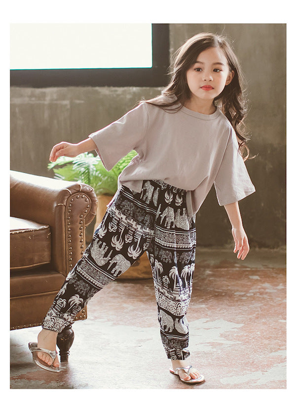 Pantalón casual para niña con cinturilla elástica con o sin estampado