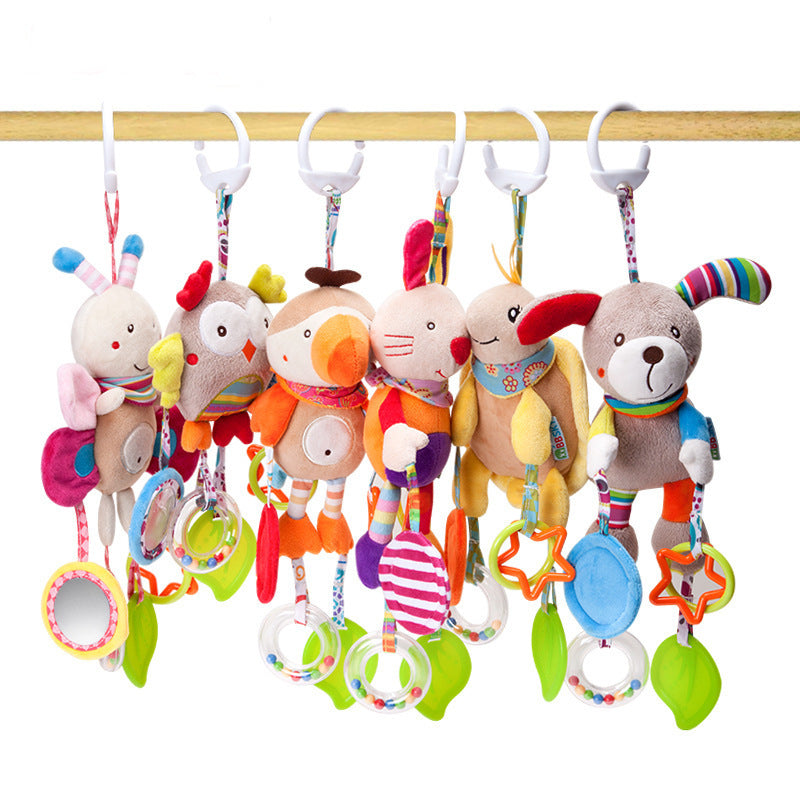 Stofftier zum Aufhängen für Babys mit Geräuschen und Texturen