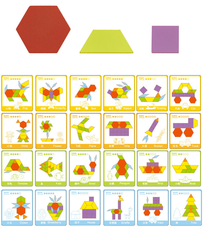Holz-Tangram-Puzzle „Geometrie“ für Kinder, Montessori-Entwicklungsspielzeug
