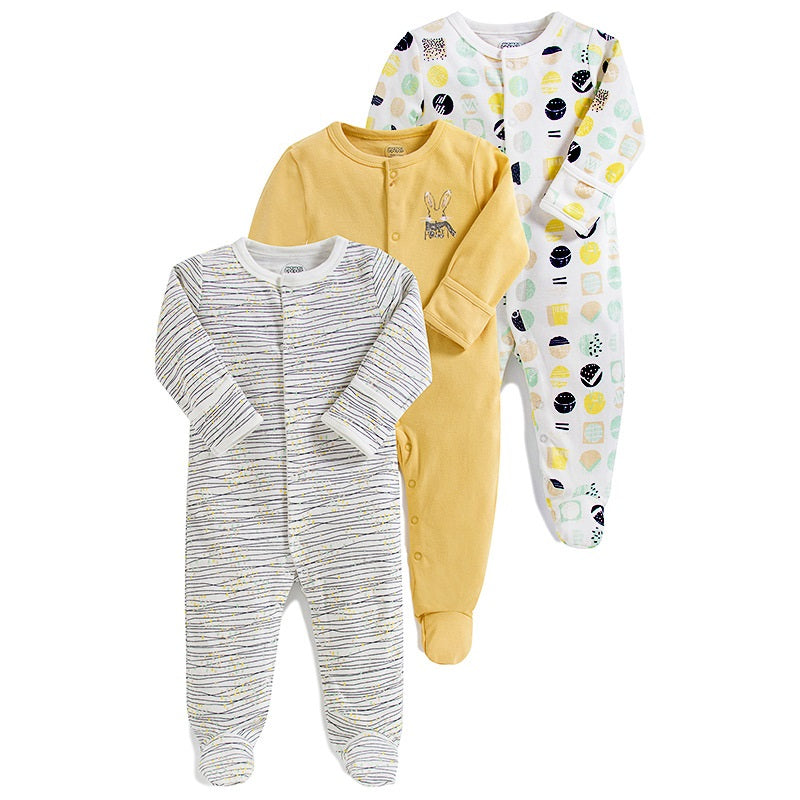 Baby-Schlafanzug mit Automustern für Jungen und Mädchen, neutrale Baumwolle - 3er-Set