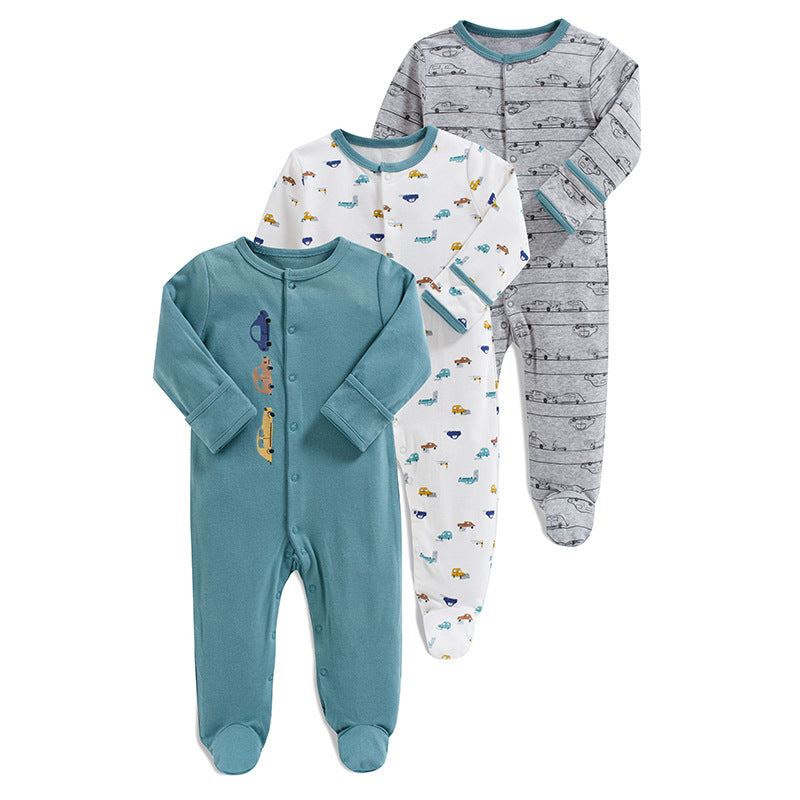 Baby-Schlafanzug mit Automustern für Jungen und Mädchen, neutrale Baumwolle - 3er-Set