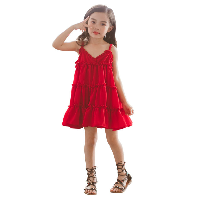 Einfarbiges Trägerkleid für Mädchen