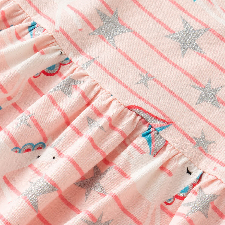 Langärmliges Baumwollkleid mit Einhorn-Print