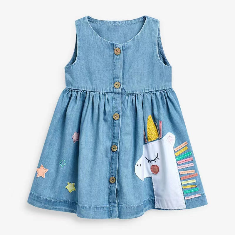 Ärmelloses Jeanskleid für Mädchen mit Animalprint