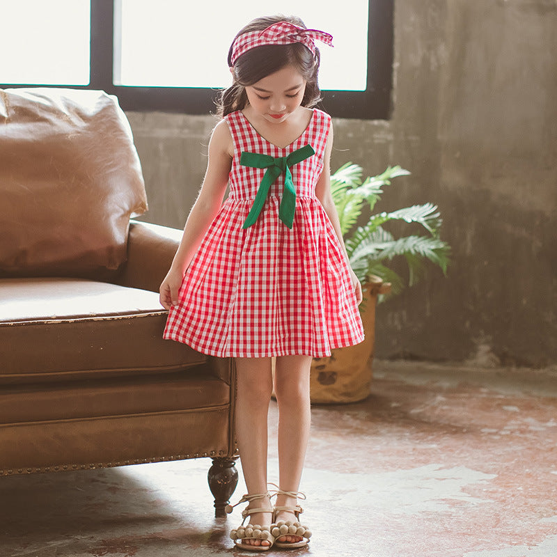 Trapezkleid für Mädchen mit roten Gingham-Karomustern