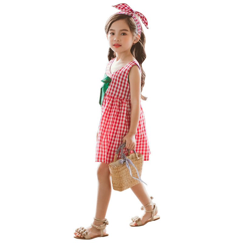 Trapezkleid für Mädchen mit roten Gingham-Karomustern