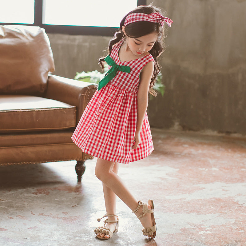 Trapezkleid für Mädchen mit roten Gingham-Karomustern