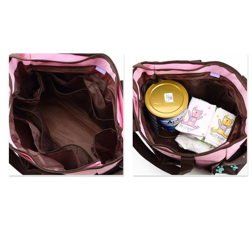 Bolsa de pañales para madres jóvenes con múltiples bolsillos y gran capacidad.