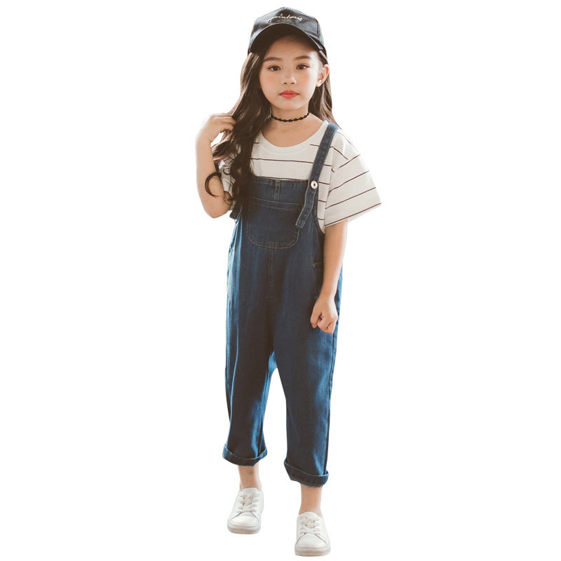 Lässiger, verkürzter Denim-Overall für Mädchen