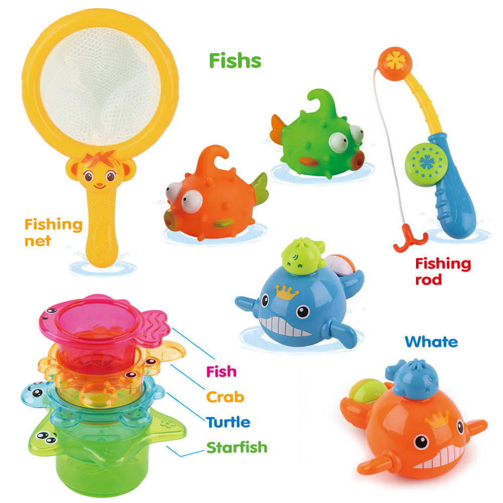 Set de jouets de bain pour bébé jeu de pêche et épuisette enfant