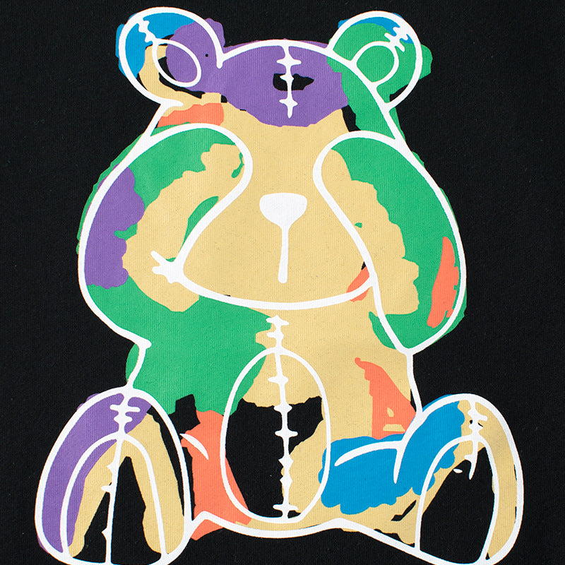 Kinder-Kurzarm-T-Shirt mit süßem Regenbogenbär-Design