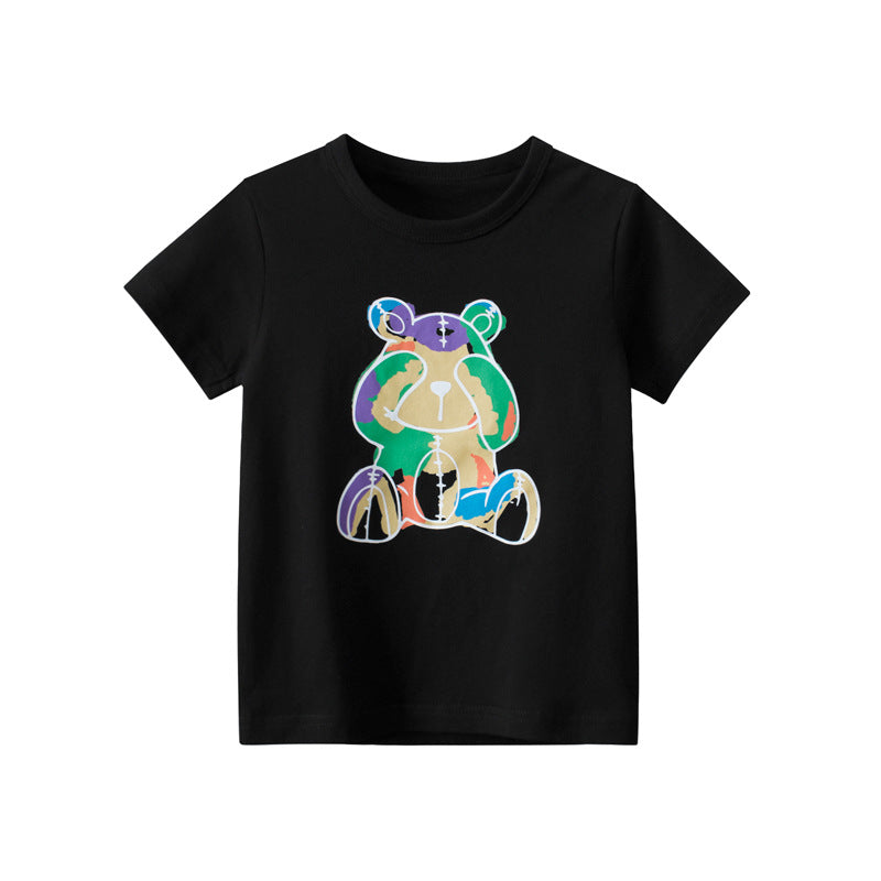 Kinder-Kurzarm-T-Shirt mit süßem Regenbogenbär-Design