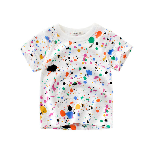 T-shirt à manches courtes pour enfants avec impression de peinture