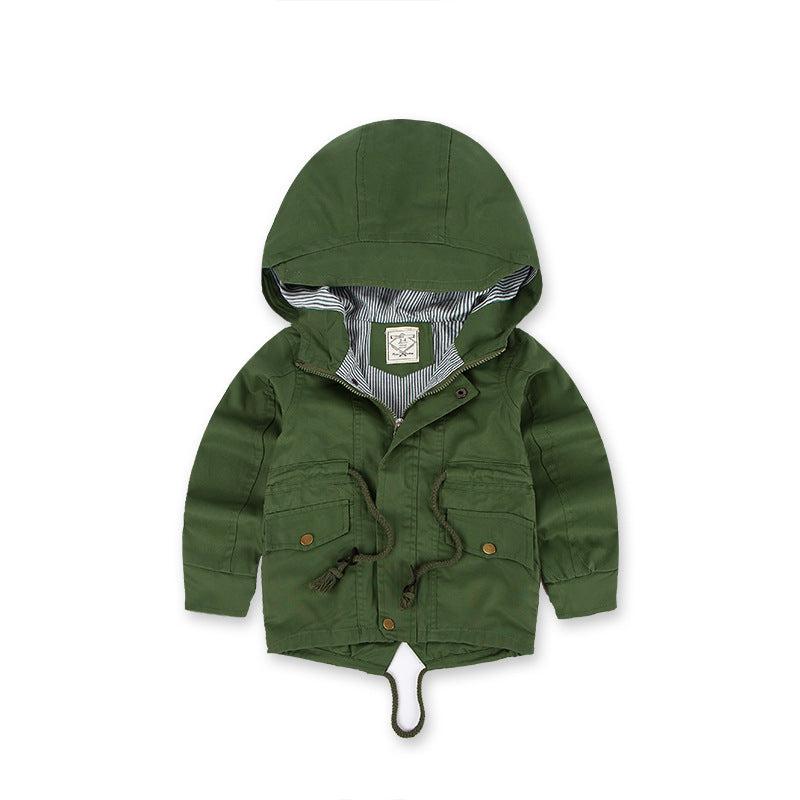 Trenchcoat mit Kapuze für Kinder und mehreren Taschen