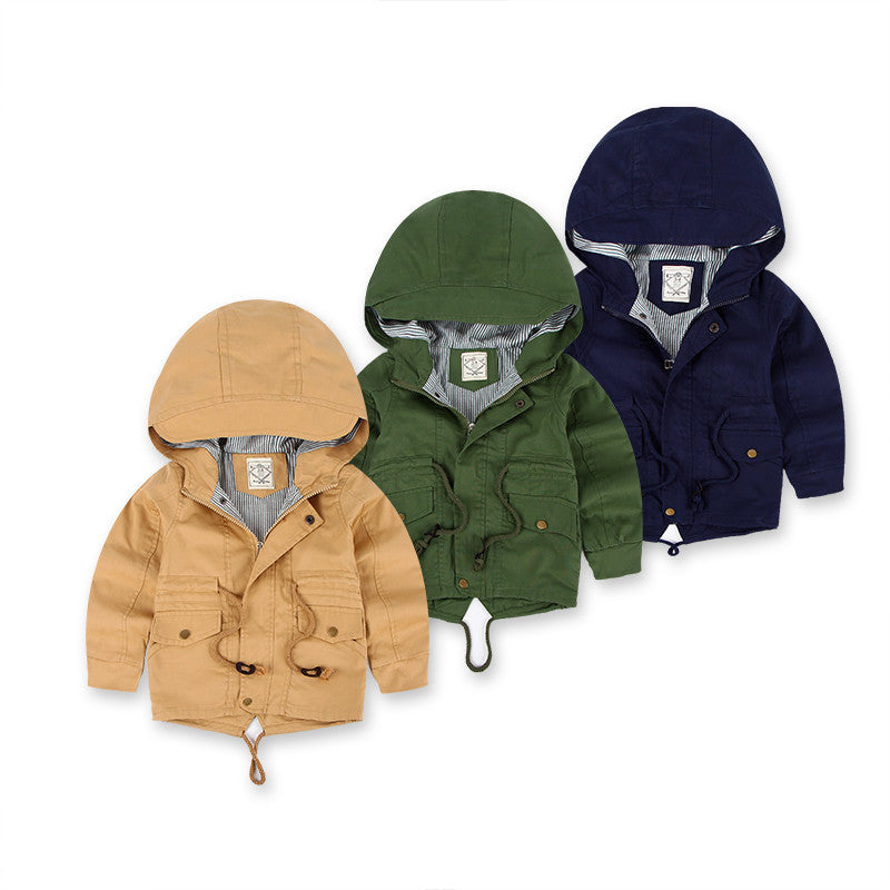 Trenchcoat mit Kapuze für Kinder und mehreren Taschen