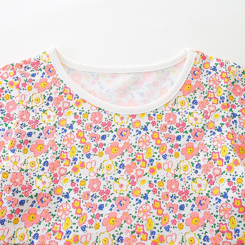 Robe à Fleurs pour Fille - Col Rond, 100% Coton, Style Estival Coloré