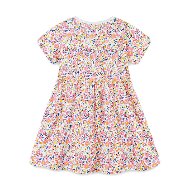 Robe à Fleurs pour Fille - Col Rond, 100% Coton, Style Estival Coloré