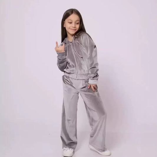 Ensemble de sport en velours pour fille – Sweat à capuche et pantalon, doux et confortable